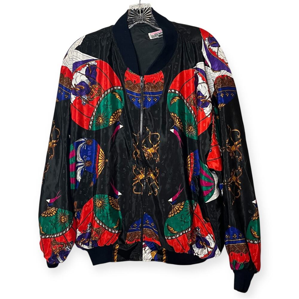 Vintage Kocal Baroque Bomber Jacket Hot Air Balloon Print Windbreaker 80s 1 Size